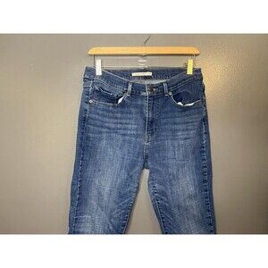 Levis Classic Straight Jeans Womens 10 Blue Crop Capri Raw Hem Stretch Denim